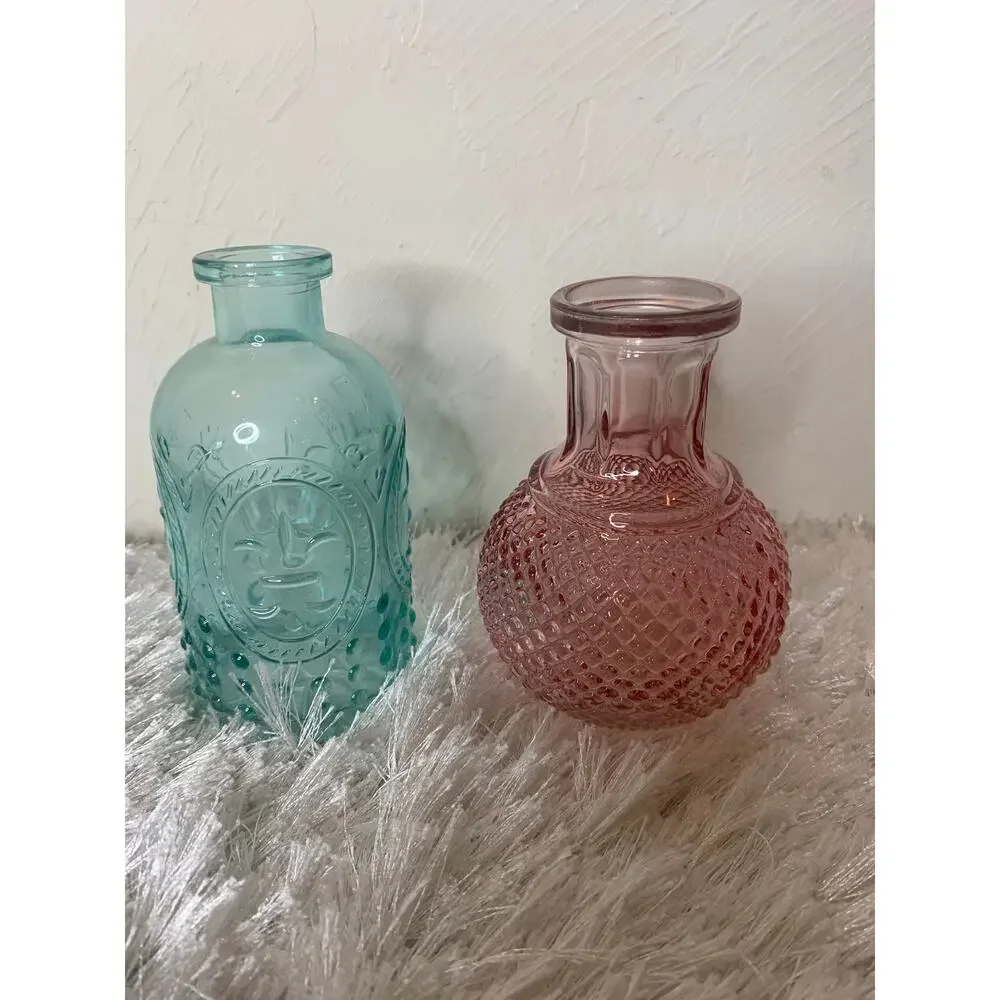 Two Pastel Pink Blue Glass Mini Vases 5.5